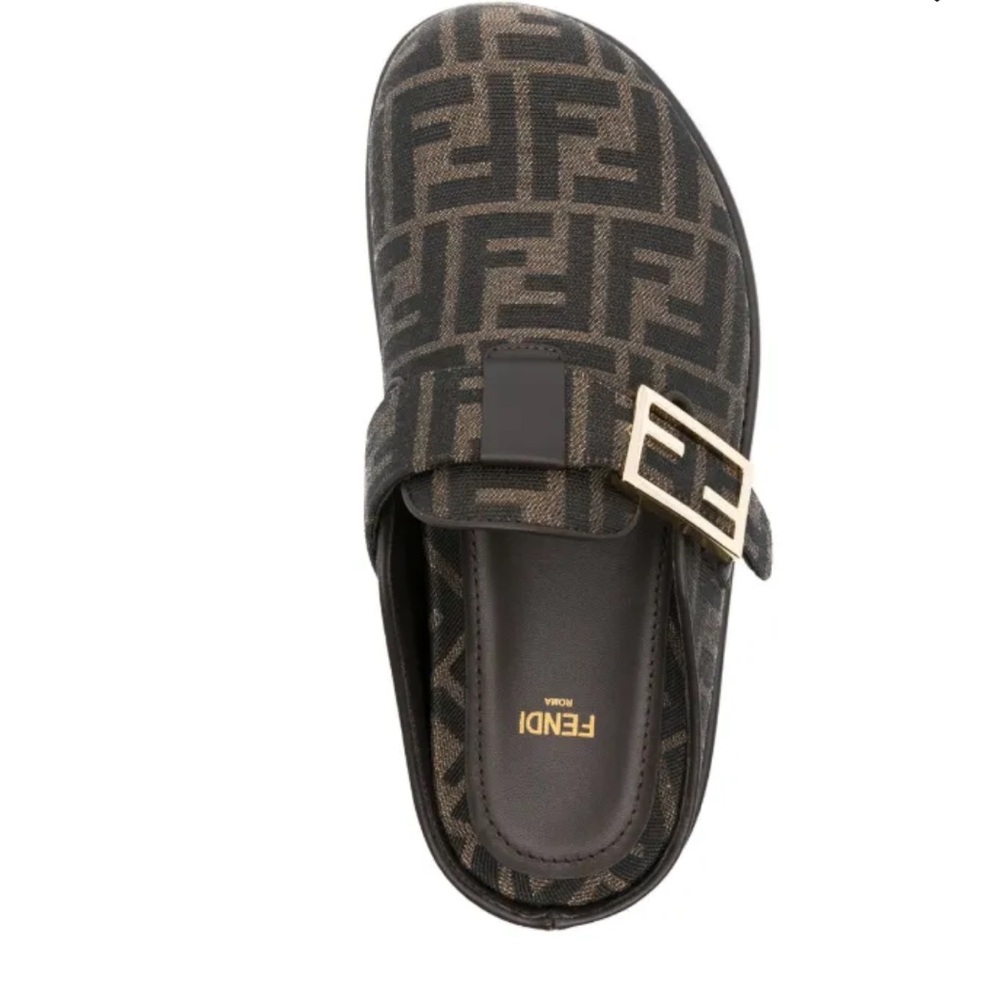 Fendi Black and Gold Monogram Mules